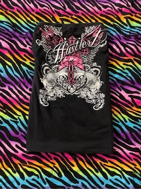Y2K grunge goth rare 2000s slashed Hustler Tube Top with skulls and wings